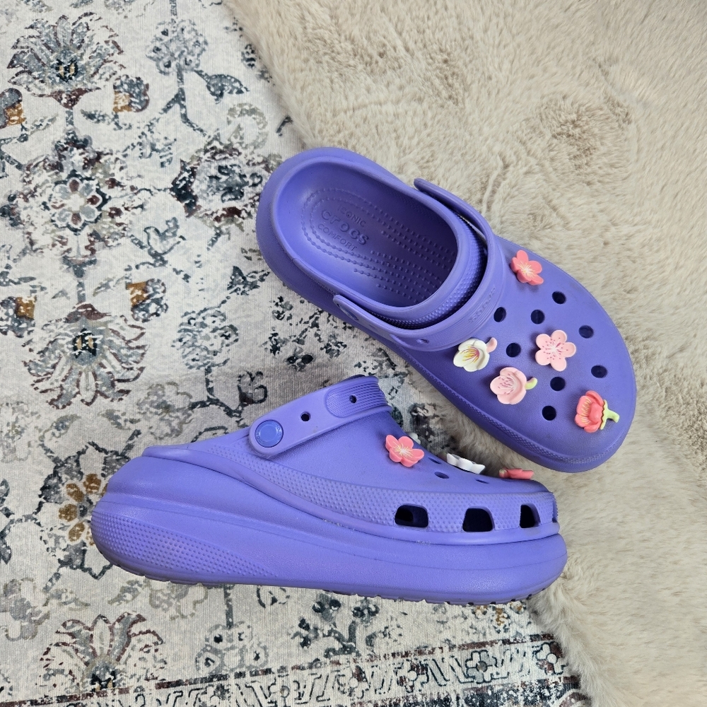 Crocs Classic Crush Clog Women US 9 Digital Violet Purple with Charms